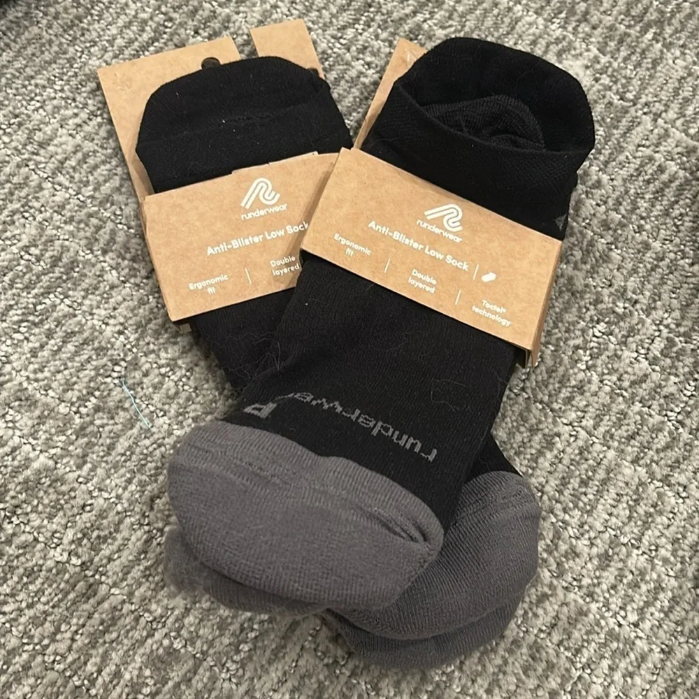 Runderwear Anti Blister Running Sock Low - Black & Grey 2 Pack M